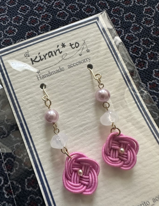 Hydrangea & Mizuhiki Earrings - Blush of Rain
