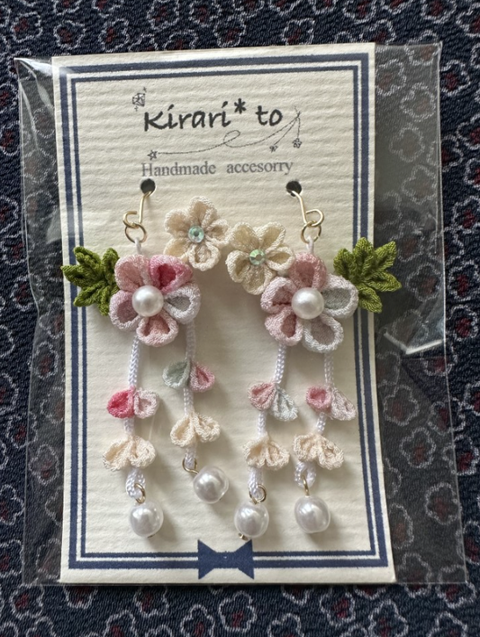 Kanzashi-Inspired Tsumami Flower Earrings — Blossom Grace